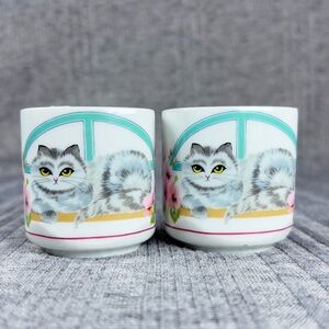 Vintage Cat Candle Holders Floral Cute Design German Made Porcelain Kitten